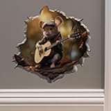 My Wonderful Walls Acoustic Guitar Mouse Decal - Green, Red Cartoon Mouse Playing Guitar Vinyl Sticker for Walls, Glass, Vehicles