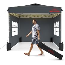 10x10 Pop Up Canopy with Sidewalls, Easy Up Canopy Tent, Heavy Duty Tents for Parties, One Person Set Up Event Tent, Grey