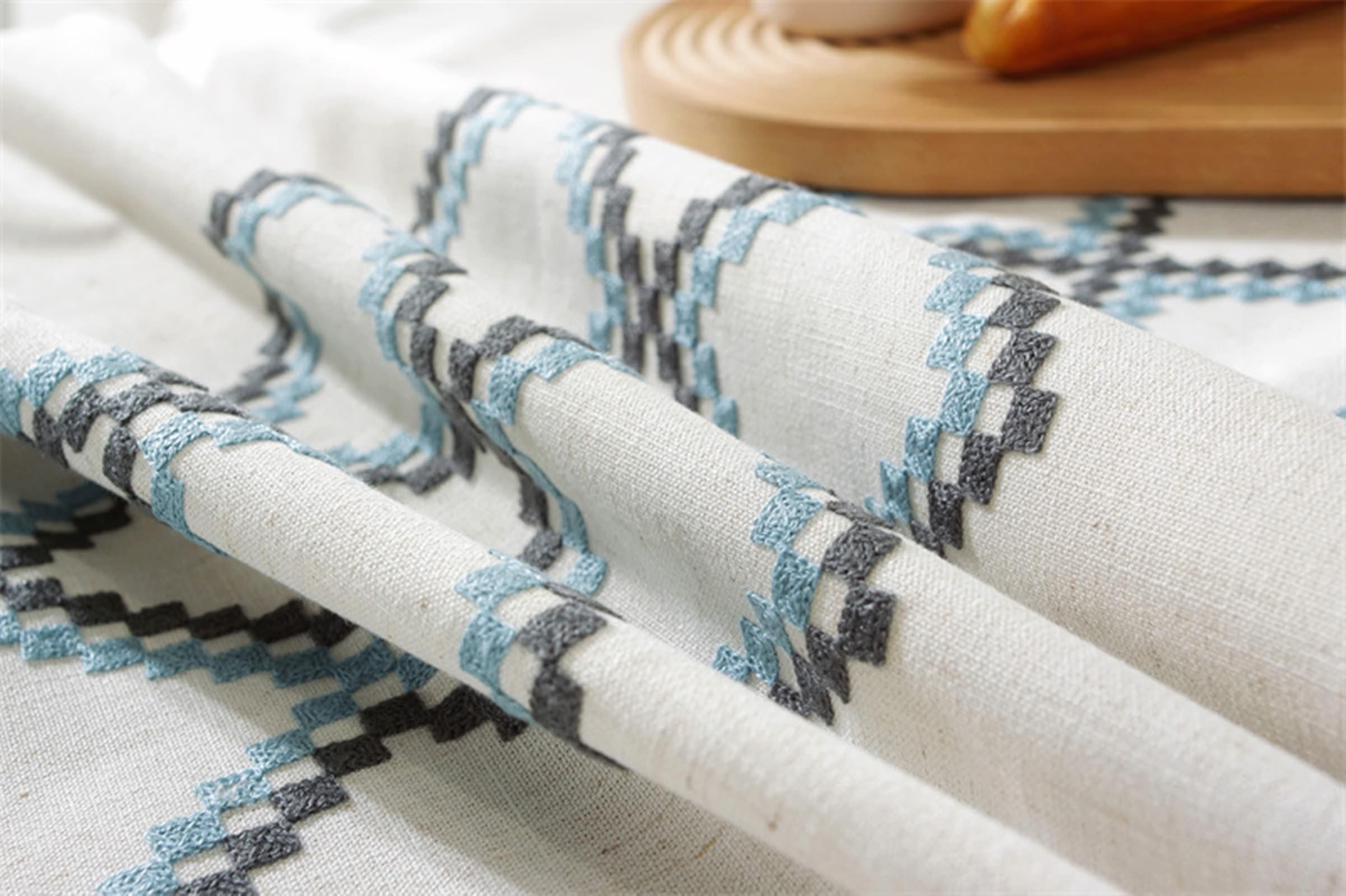 Daesar - Mantel Barato Rectangular,Mantel Mesa Poliéster Lino Bordado de Geométrico con Borlas Mantel Lavable Antimanchas Azul,140x200CM(79x55Inch)