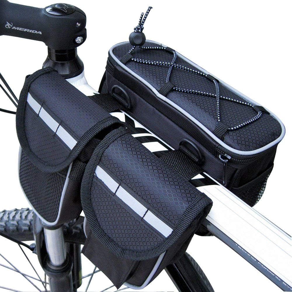 CB1 Bike Bicycle 3 in 1 Multi-function Front Frame Tube Pannier Bag with Rainproof Cover(BLACK))
