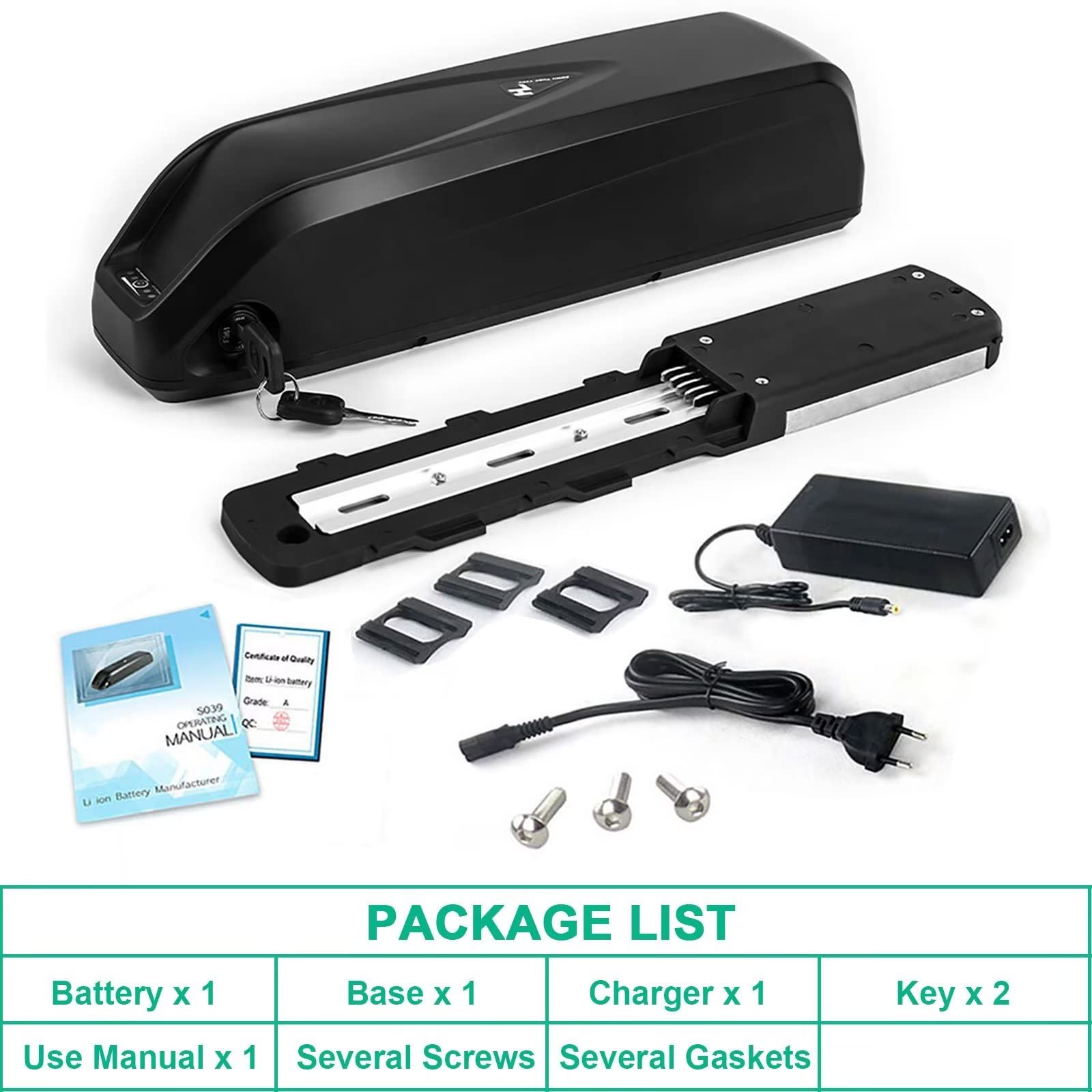 Batteria Ebike 36V Batteria agli ioni di litio 15Ah per motore 50-500W (5 PIN) con caricabatterie e blocco di sicurezza