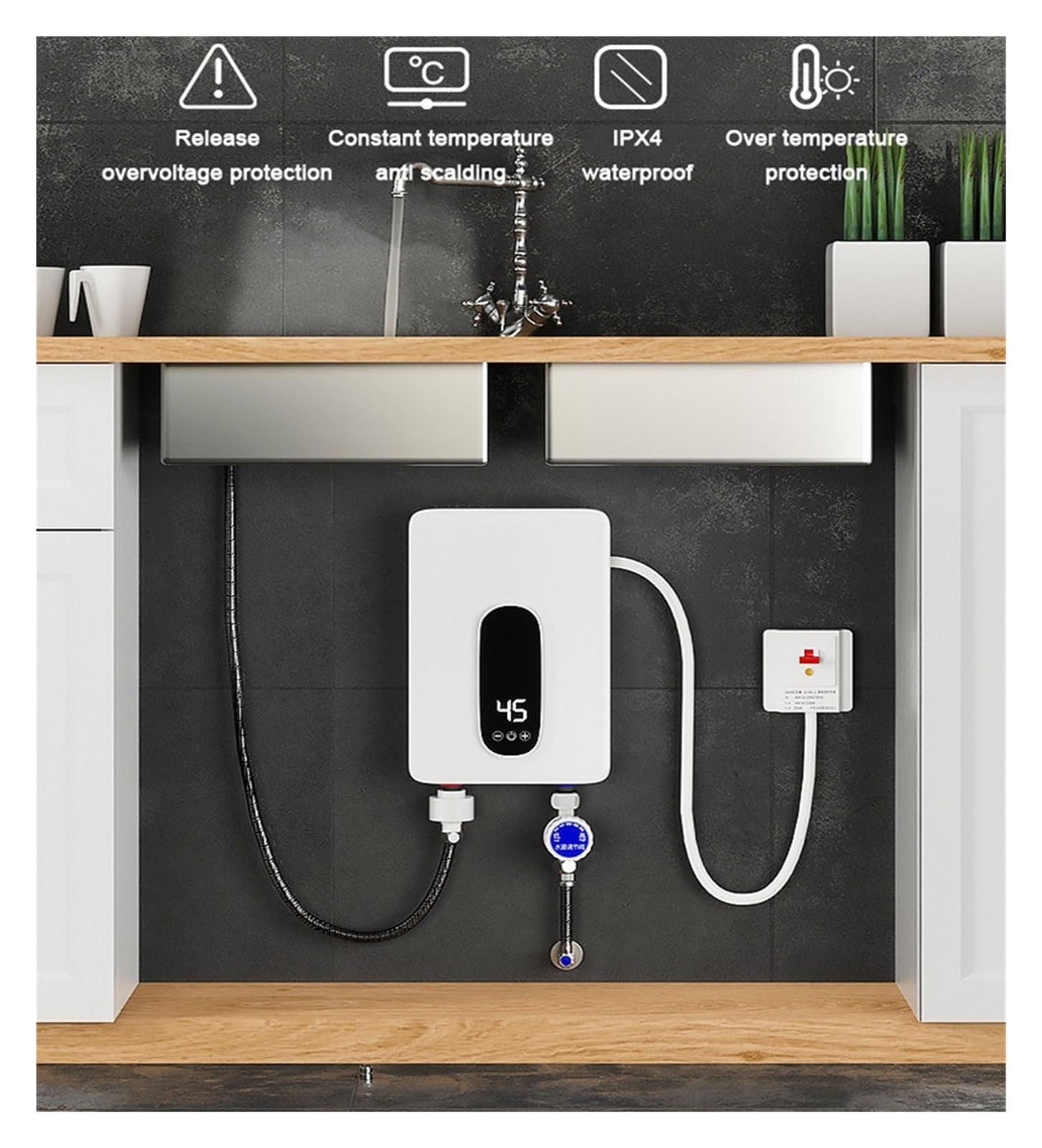 Podgrzewacz wody przepływowy, 5500W Elektryczny Podgrzewacz Wody Do Prysznica, Kran Do Łazienki Natychmiastowy Podgrzewacz Wody Cyfrowy Wyświetlacz 3 Sekundy Natychmiastowe Ogrzewanie