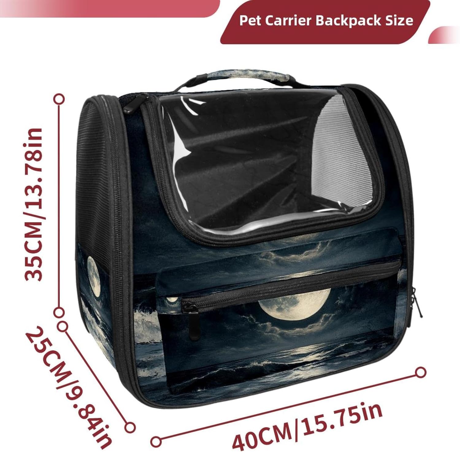 Portable Travel pet Backpack Carrier Hamster Bag Small Dog cat Carrier Breathable Hang Bag, Sea Ocean Moon