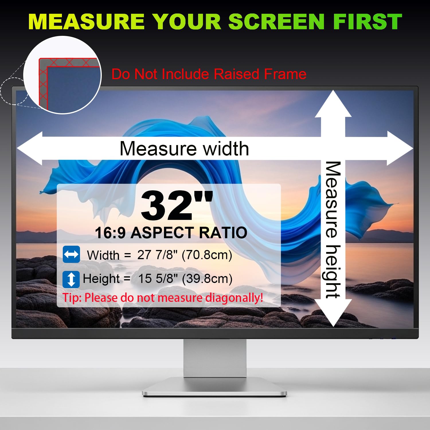 Pantalla de privacidad para monitor de computadora de 32 pulgadas 16:9 (70,8 x 39,8 cm), filtro de luz azul y protector de privacidad extraíble antirreflejos, película protectora de
