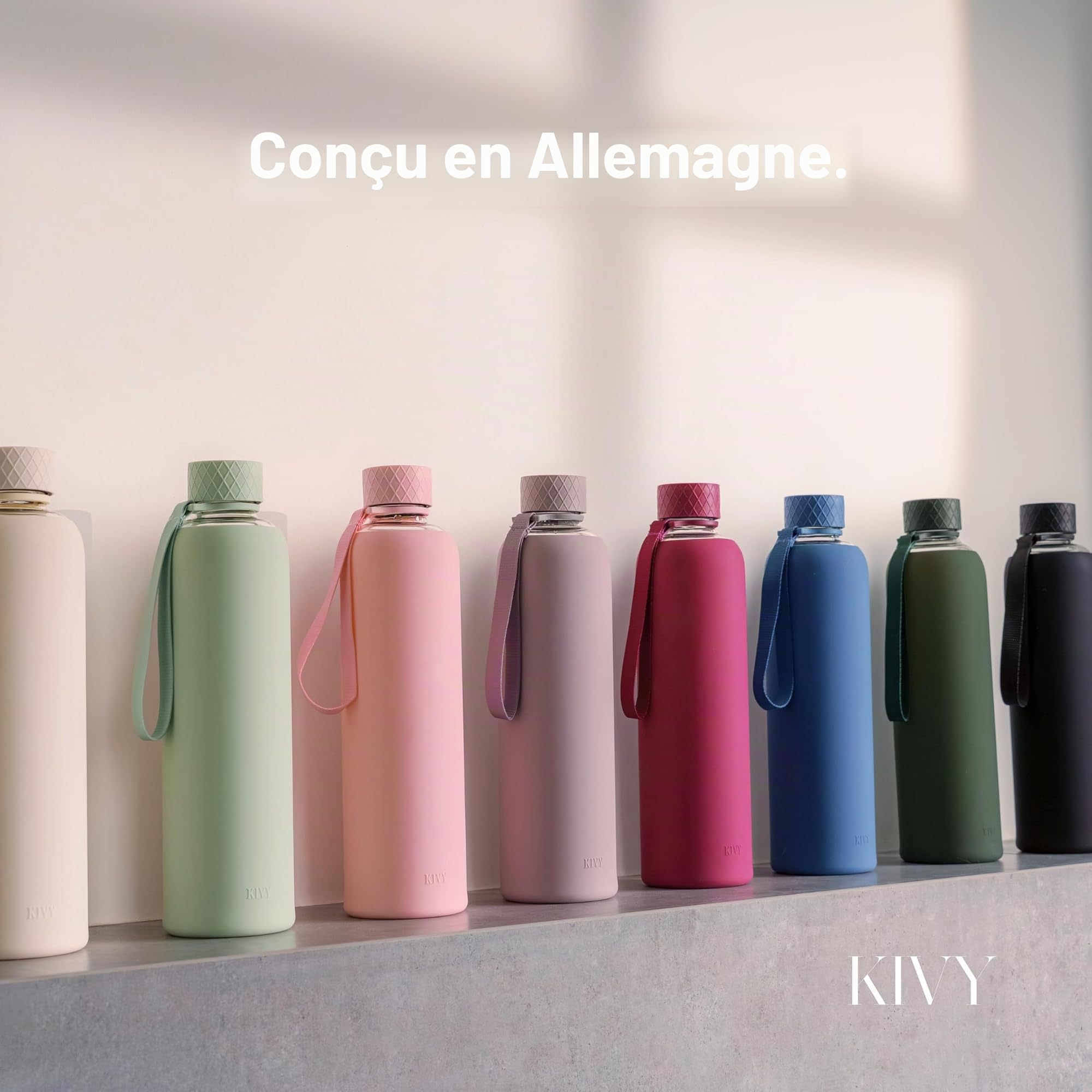 KIVY Gourde en verre de 1 l avec protection en silicone - Convient pour les