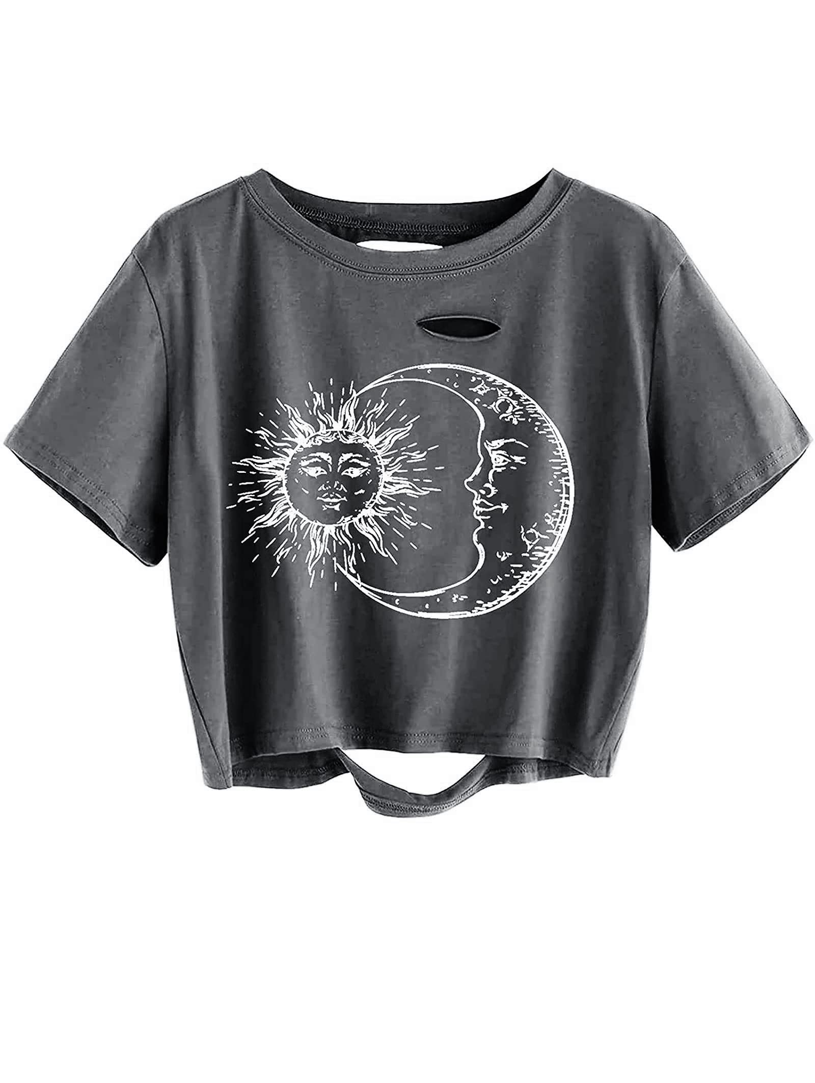 Avanova Women's Letter Graphic Tee Short Sleeve Tie Dye Crop Tops Summer Casual T Shirt - Medium Dark Grey