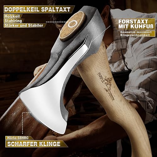 Miniatura 2 de Purple Dragon Hacha de camping de 14.7 pulgadas forjada a mano  Herramienta de corte y tallado de madera al aire libre con funda de cuero,