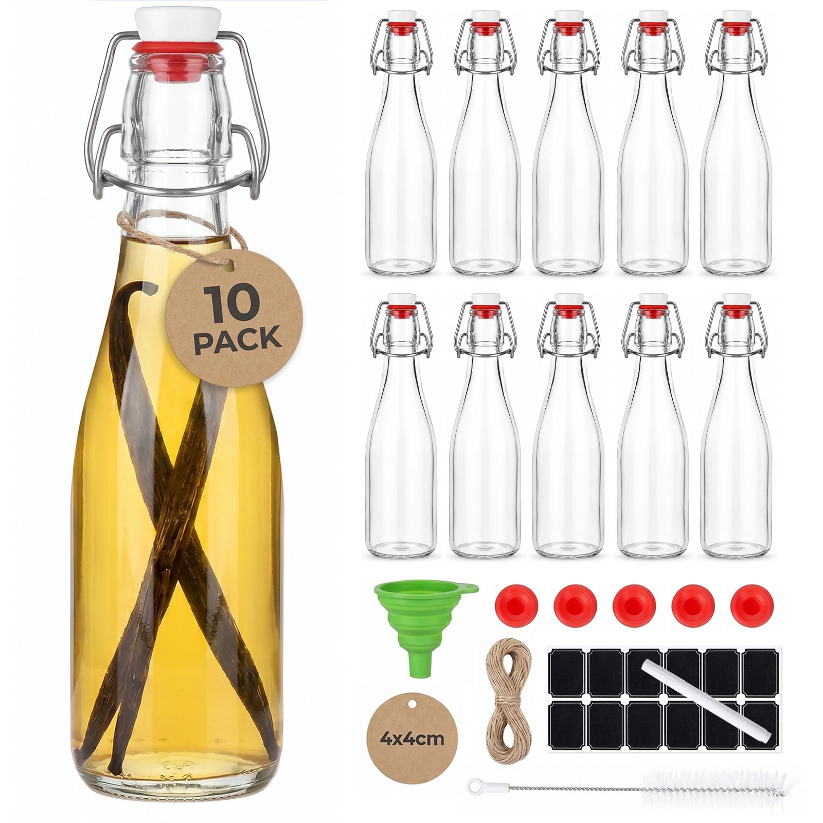 Ruckae 10pack 12oz Swing Top Glass Bottles with Airtight Lids