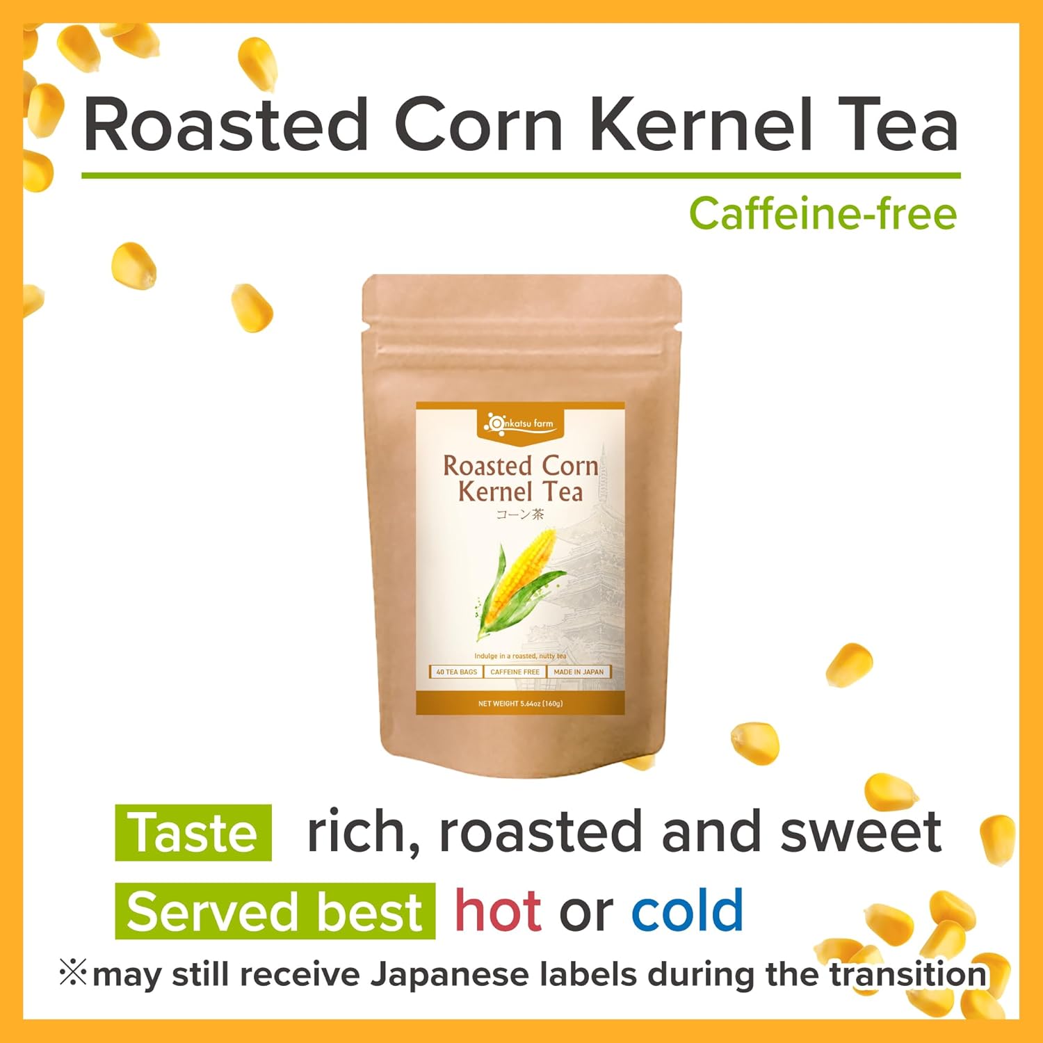 Onkatsu Farm Roasted Corn Kernel Premium Japanese Tea Bags, Sweet Roasted Flavor, Hot or Iced, Caffeine Free, 40 Total Tea Bags - Image 4