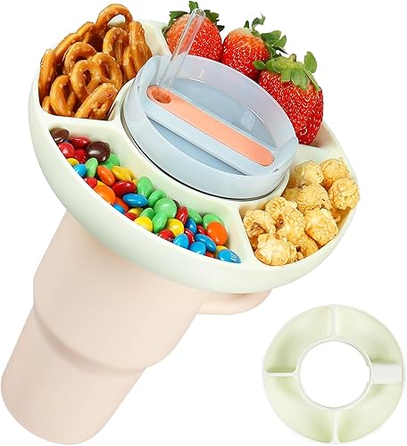 Shintop Bandeja de aperitivos para taza Stanley de 40 onzas con asa, cuenco de silicona reutilizable con 4 compartimentos para anillos de aperitivos