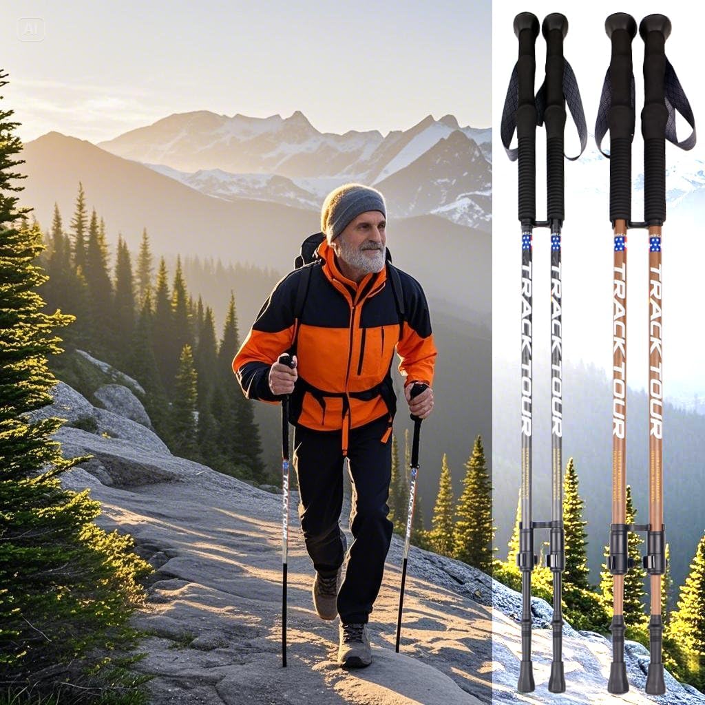 Carbon Fiber Trekking Poles Ultra Lightweight Hiking Poles Walking Sticks with Cork and EVA Foam Grips Quick Adjustable Flip Locks