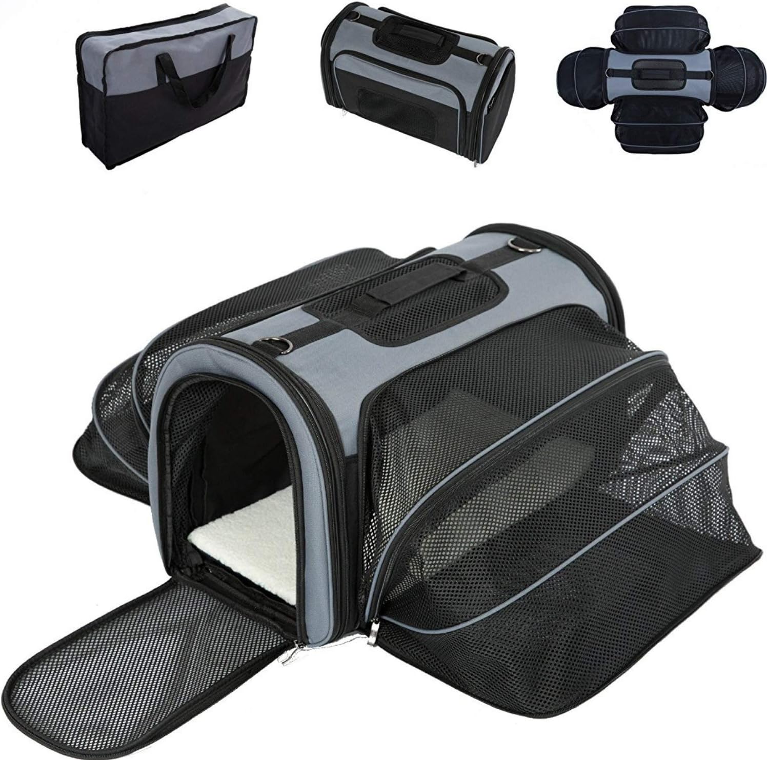 Smiling Paws Pets 4 Way Expandable Soft Sided Airline Approved Pet Carrier for Cats and Dogs | Folding for Easy Transport | for Air or Car Travel, Meets Most Under Seat Requirements | Large Size