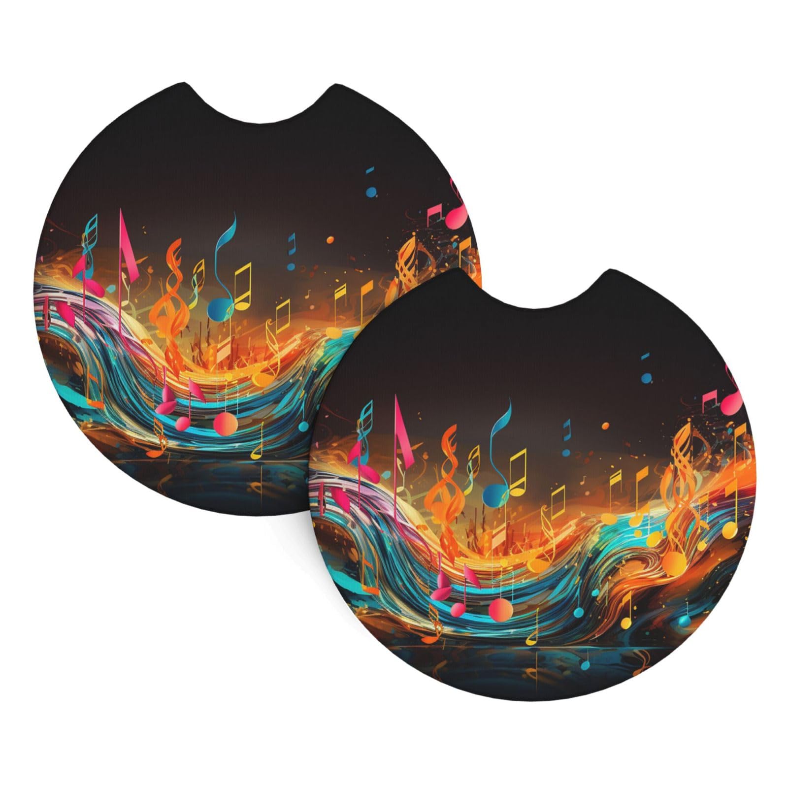 2PCS Car Coaster for Cup Holders Universal Auto Cup Mat Colorful Musical Cup Coaster Pad 2.7" Waterproof Neoprene Non-Slip Cup Holder Coasters Car Interior Accessories for Women Men