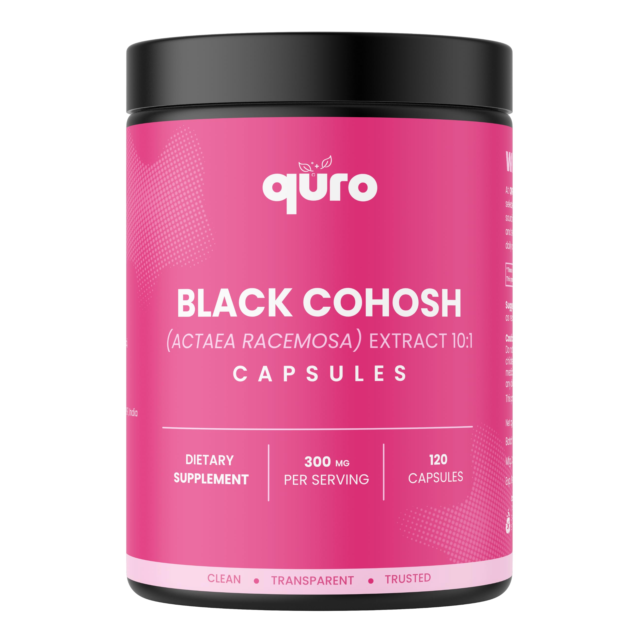 QURO Black Cohosh Extract 10:1 Capsules | Actaea racemosa Extract | 300 mg Per Serving | Dietary Supplement | GMP &amp; HACCP Certified | 120 Vegetarian Capsules