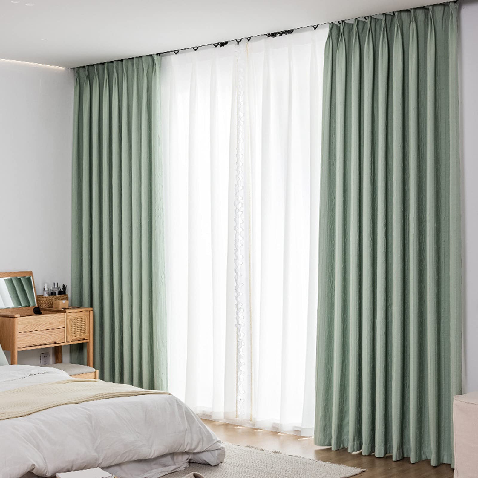 2 Paneles Cortinas Opacas Estilo japones Lápiz Pliegue Cortina Blackout Lápiz Pliegue para Salón Habitación y Dormitorio,Verde,W140xL270cm