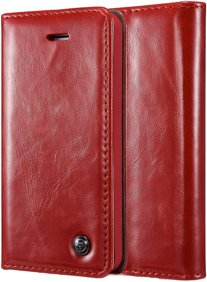 ZORSOME Case for iPhone 5/5S/5SE,Premium PU Leather Folio Flip Cover with Kickstand,Retro Wallet Foldable Card Holder Protective Cover (Color : Red)
