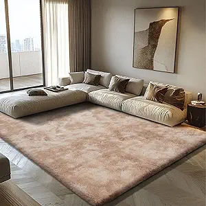 8x10 Fluffy Area Rugs for Living Room,Shag Area Rug for Bedroom,Soft Fuzzy Rug Non-Shedding Indoor Plush Carpet for Kids Bedroom Nursery Home Decor,Tie-Dyed Beige