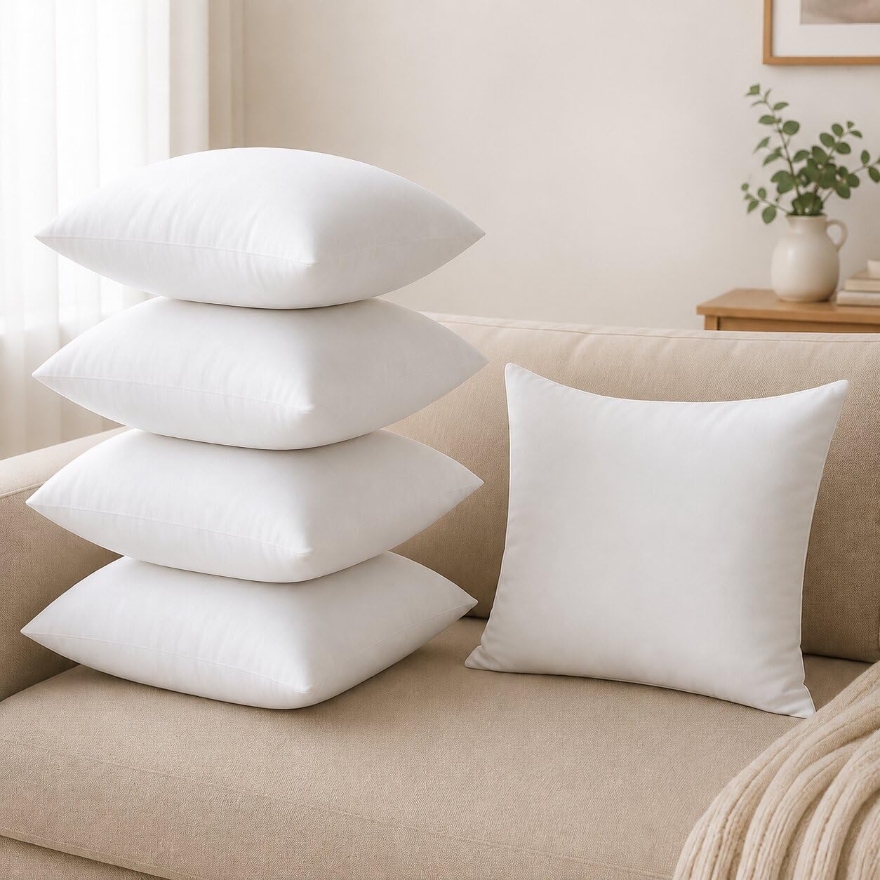 JDX Microfiber Cushion Filler, 16 x 16 Inch, White - (Set of 5) | White Sofa Cushions | 18011-5-16x16-image-48