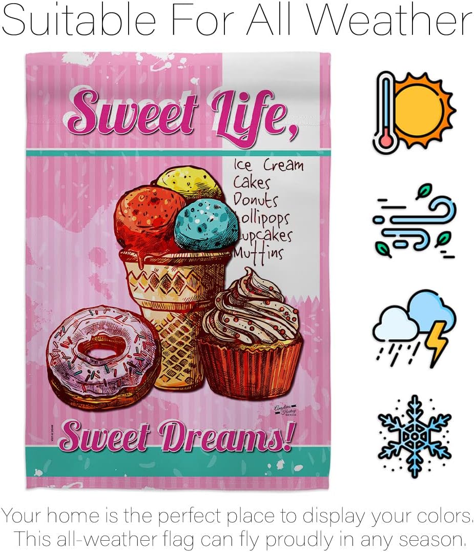 Sweet Life Garden Flag Food Pie Candy Donut Popsicle Dessert Ice Cream Cake House Decoration Banner Small Yard Gift Double-Sided, Made in USA