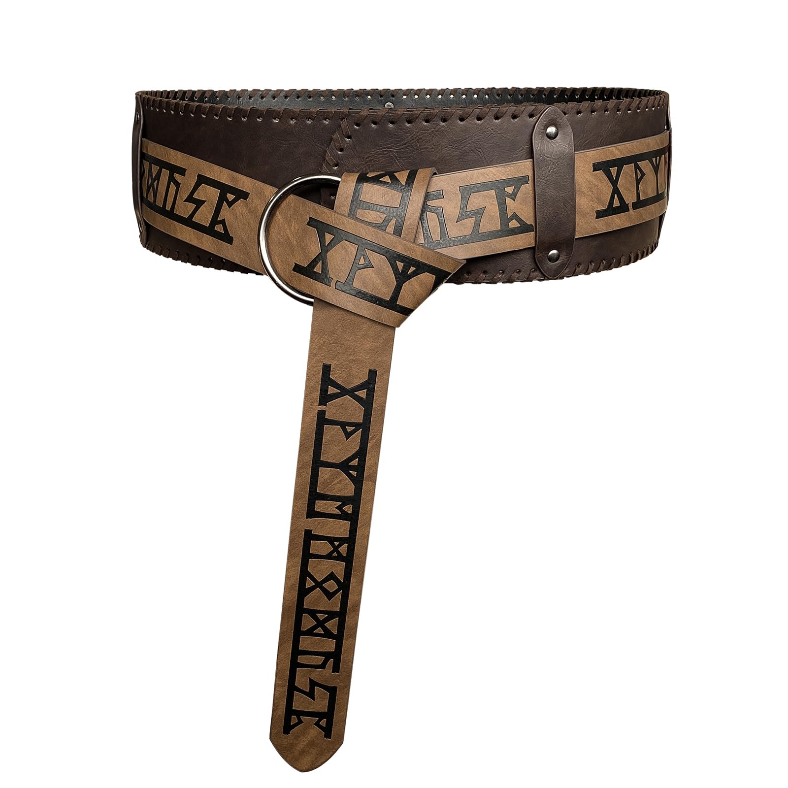Hiifeuer Unisex Brown B Viking Embossed Wide Belt, Retro Medieval Faux Leather Mercenary Knight Belt, For Ren Faire Larp Cosplay Halloween(Brown B)