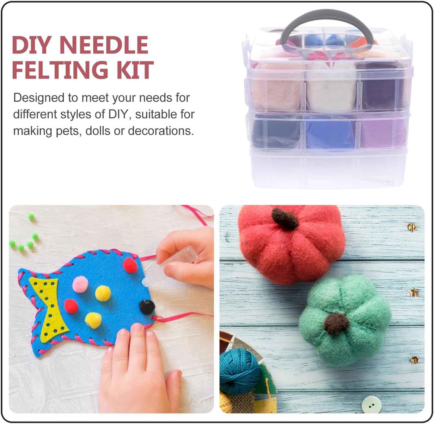 PRETYZOOM 1 Box DIY Needle Felting Kit with Colors Wool Felt Materials and Tools Transparent PE Box Organizer Creative Starter for Beginners and Hobbyists Crafting Fun