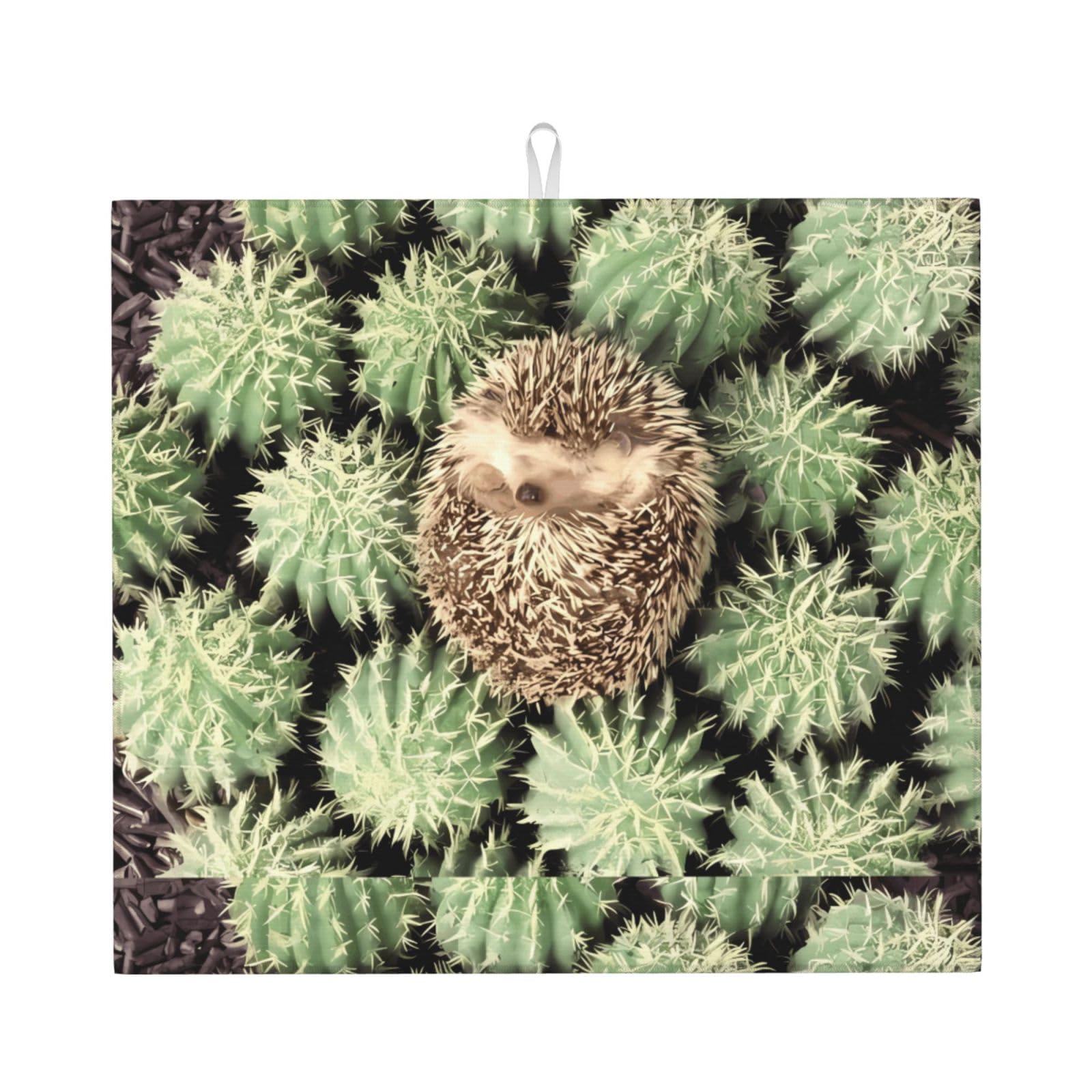 YYHHAOFA Hedgehogs Cactus Prints Kitchen Drying Mat – Absorbent Dish Throw for Countertops, Quick-Dry Non-Slip Layer with Stylish Prints, for New Homes