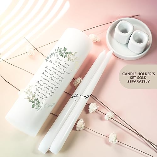 Miniatura 3 de Unity Candle Wedding Set, Set of 3, Personalized 3x9 Pillar and Taper Candles with Bible Quote, Unscented White Premium Wax, Great for Religious