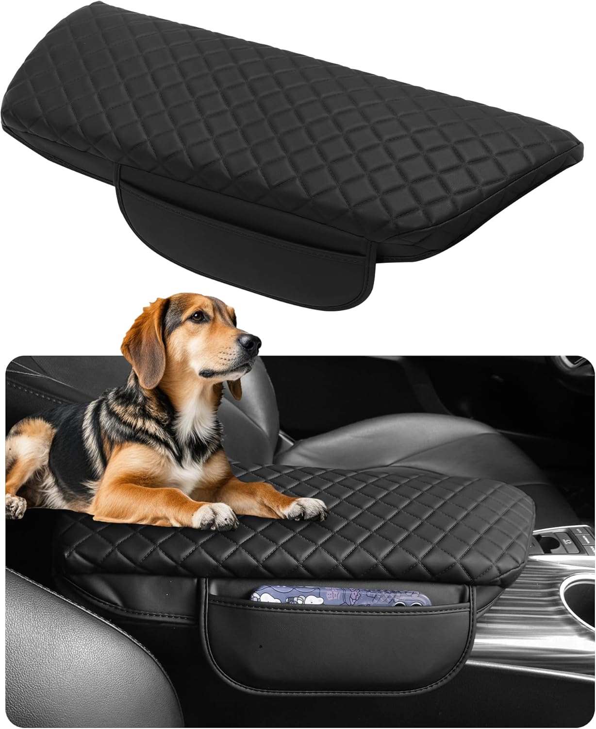 Center Console Armrest Cover for Toyota Camry Arm Rest Covers Pad with Side Pockets, Black Faux Leather Interior Accessories (for Camry 2018-2024)