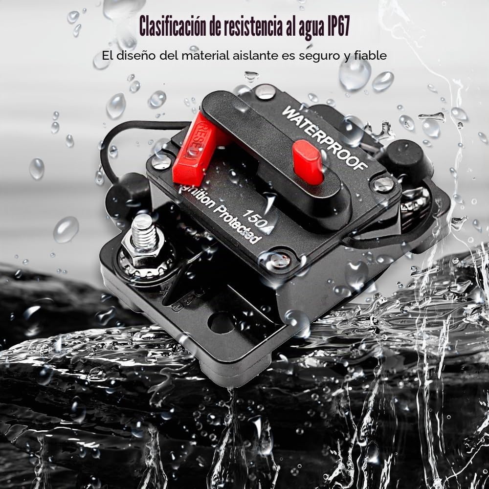 Disyuntor DC12-48V, resistente al agua, reajuste manual, portafusibles, interruptor de reinicio y protección para motor de coche, audio marino