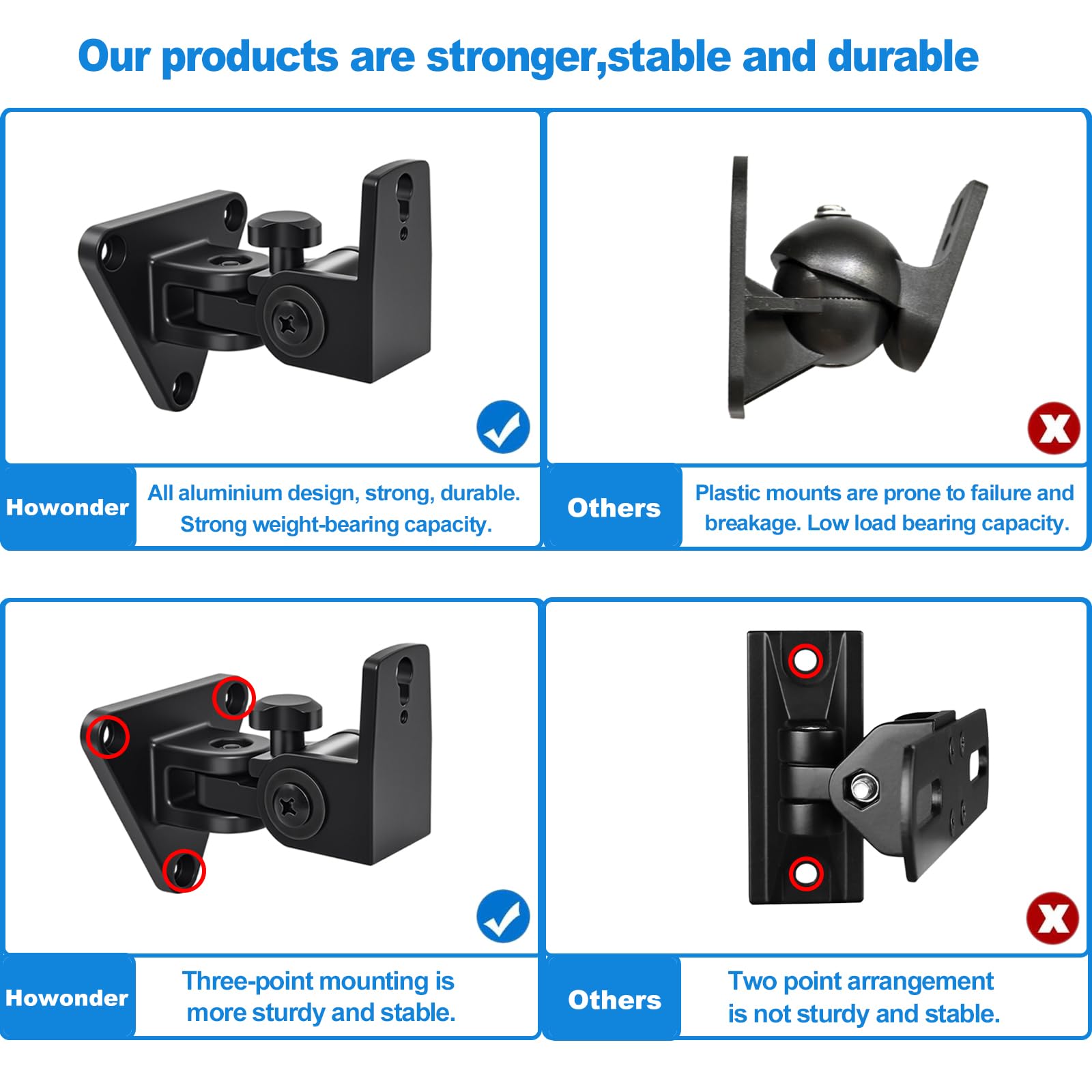 Soporte de Pared para Altavoces, Giratorio e inclinable, Soporte de Pared Totalmente de Aluminio para Altavoces pequeños, soporta hasta 30 Libras, HD-818, 2 Unidades (Negro)