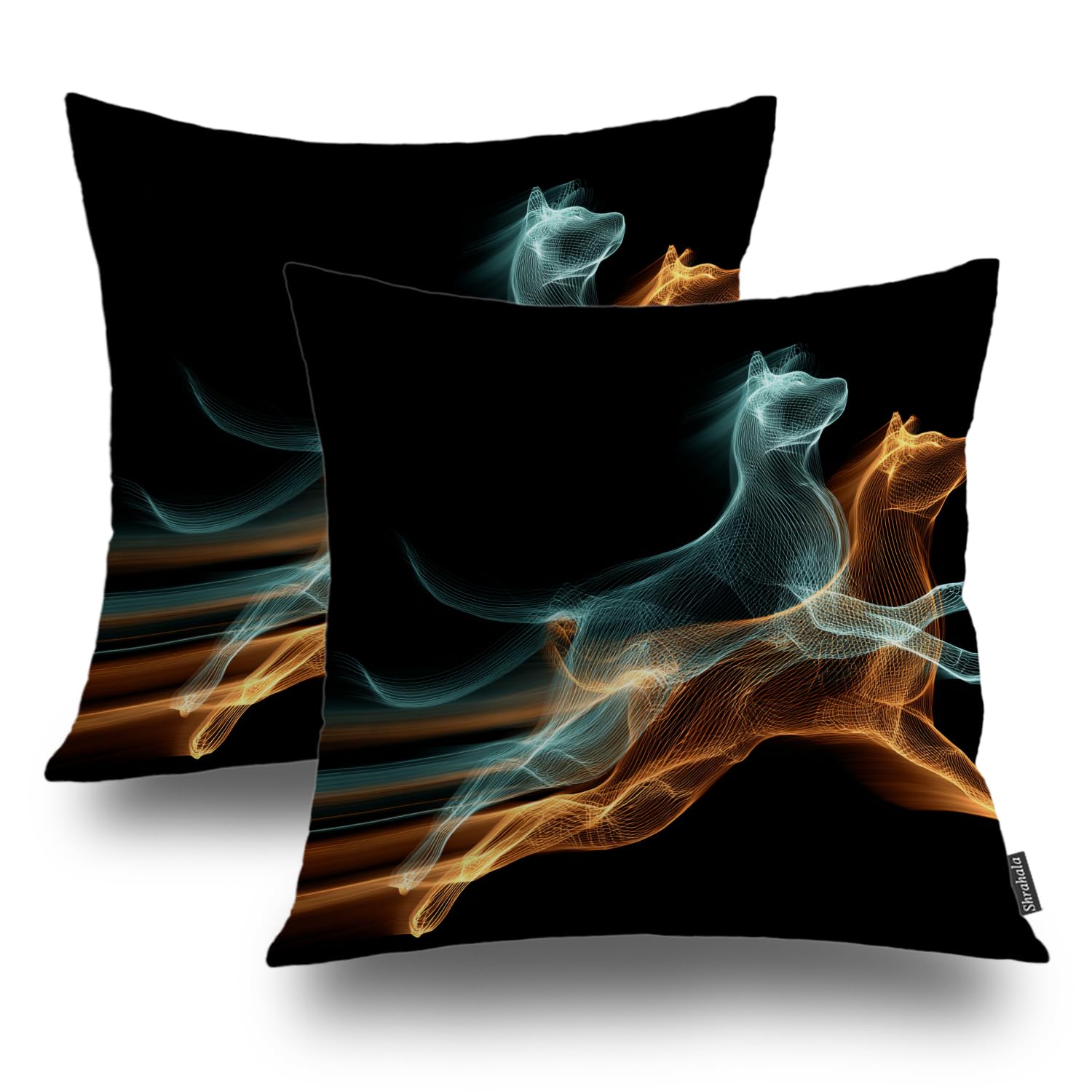 Housse de coussin chat double face déco lumineuse et résistante Shrahala lot de 2