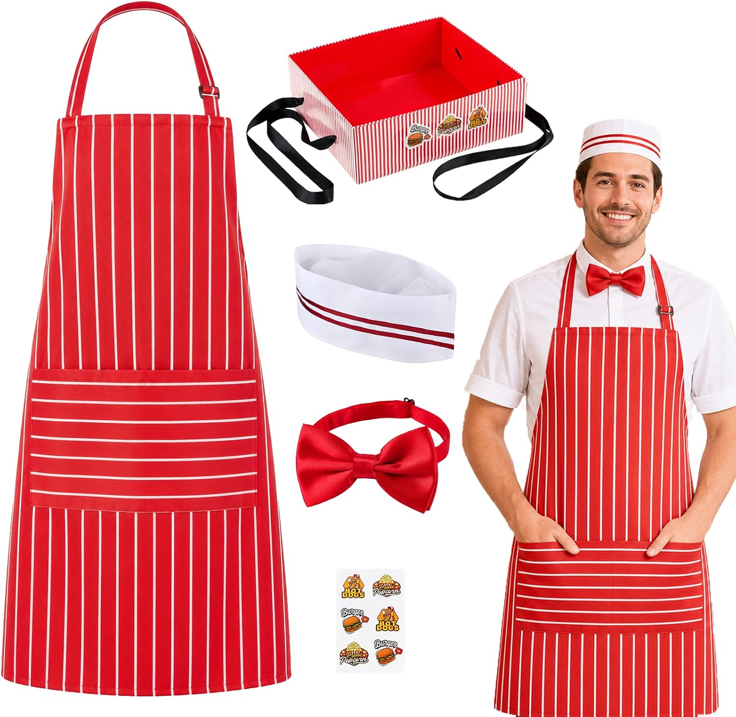 Adult 1950s Waiter Costume Kit for Men Retro Soda Jerk Circus Carnival