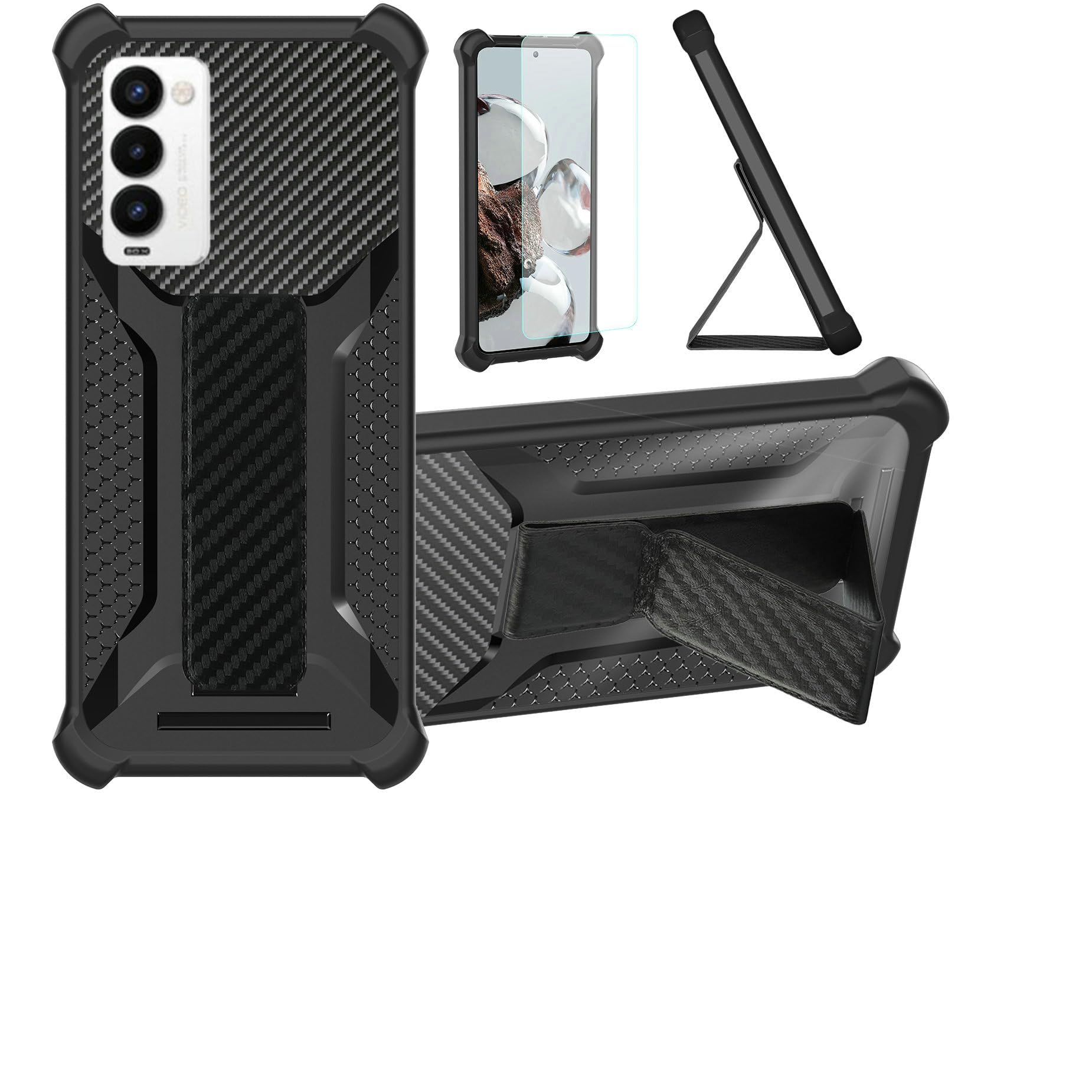 bojioderf Case Compatible for Tecno Camon 18p Phone Case Cover [with Tempered Glass Screen Protector] Hybrid Case [Folding Support Magnetic] [Frosted