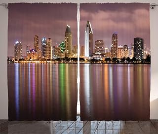 Lunarable USA Curtains, Clouds Look Ominous Over San Diego California Riverside Mirror Panoramic, Living Room Bedroom Window Drapes 2 Panel Set, 108" X 108", Dried Rose Multicolor