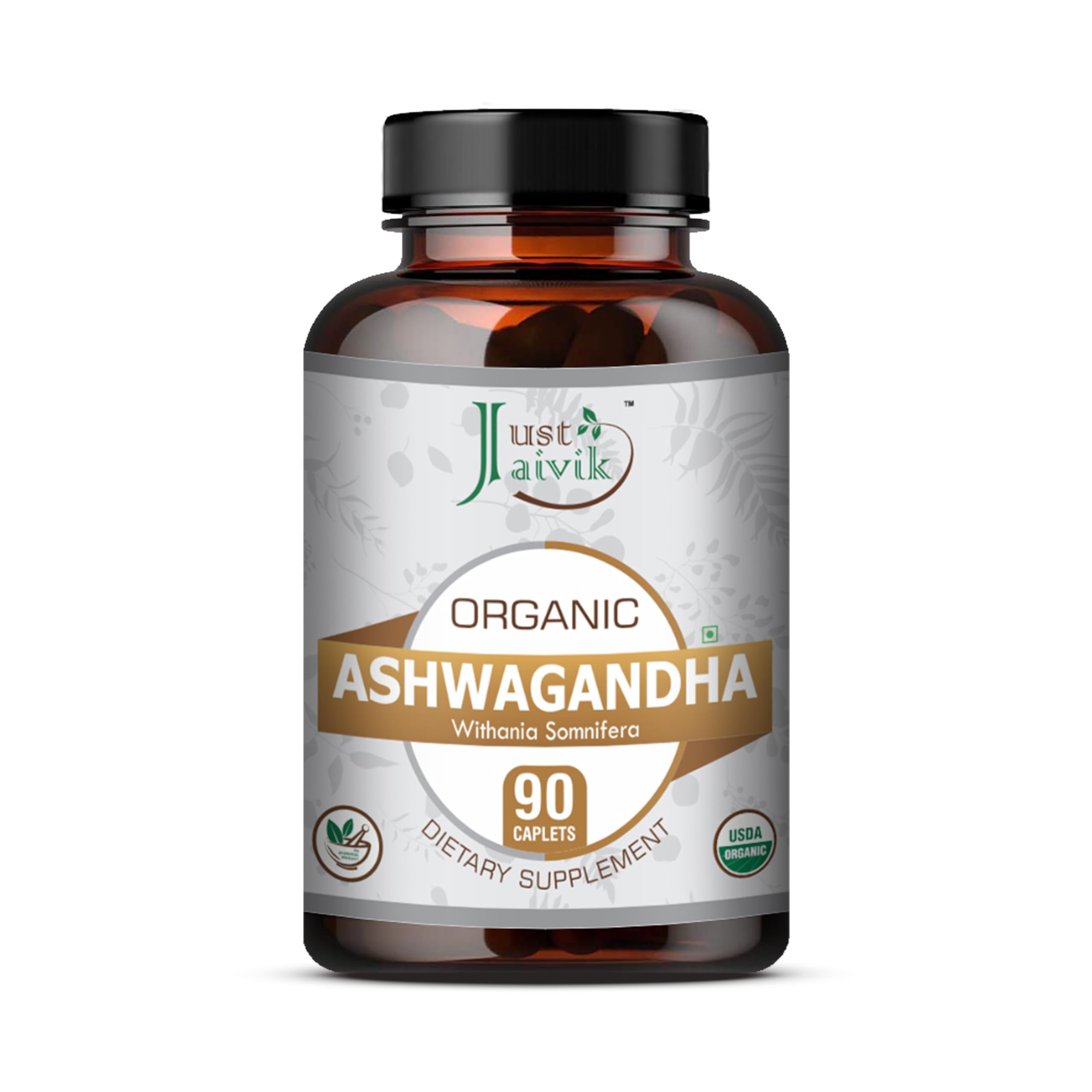 Just Jaivik Organic Ashwagandha| For General Wellness | Rejuvenates Mind and Body (750mg - 90 Tablets)