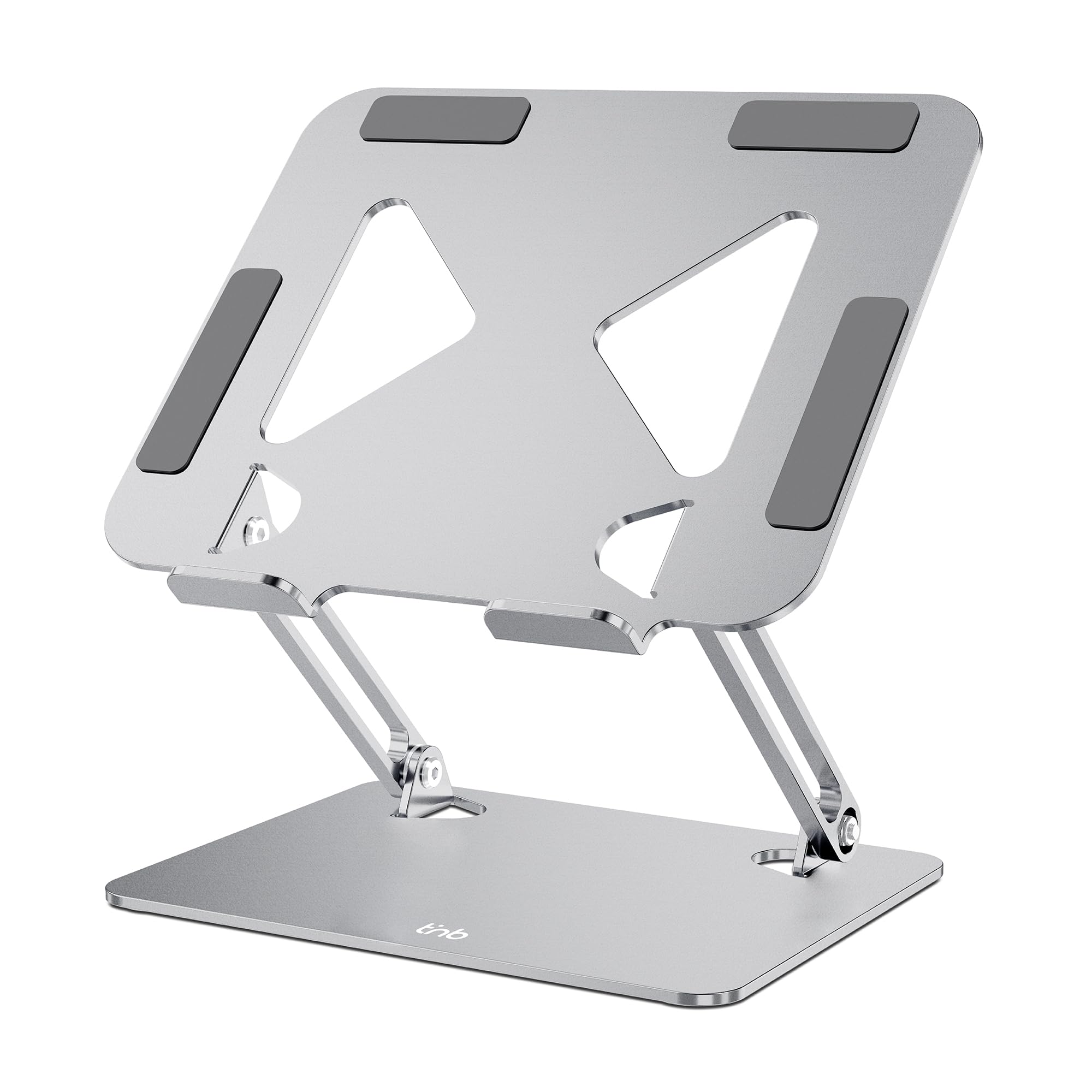 T'nB - Supporto per notebook regolabile in alluminio, comodo ed ergonomico per una posizione di lavoro ottimale, antiscivolo per la massima stabilità - Grigio Alluminio