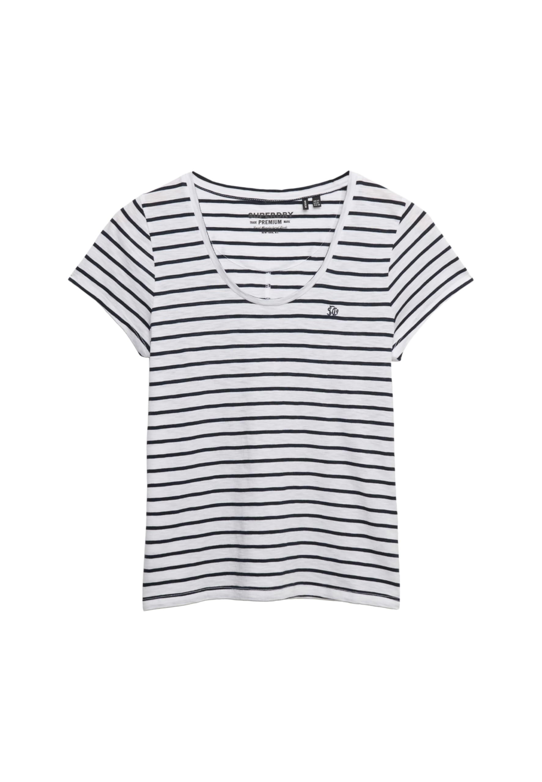 Superdry Women Studios Scoop Neck Tee T-Shirt, Optic/Navy Stripe, 14