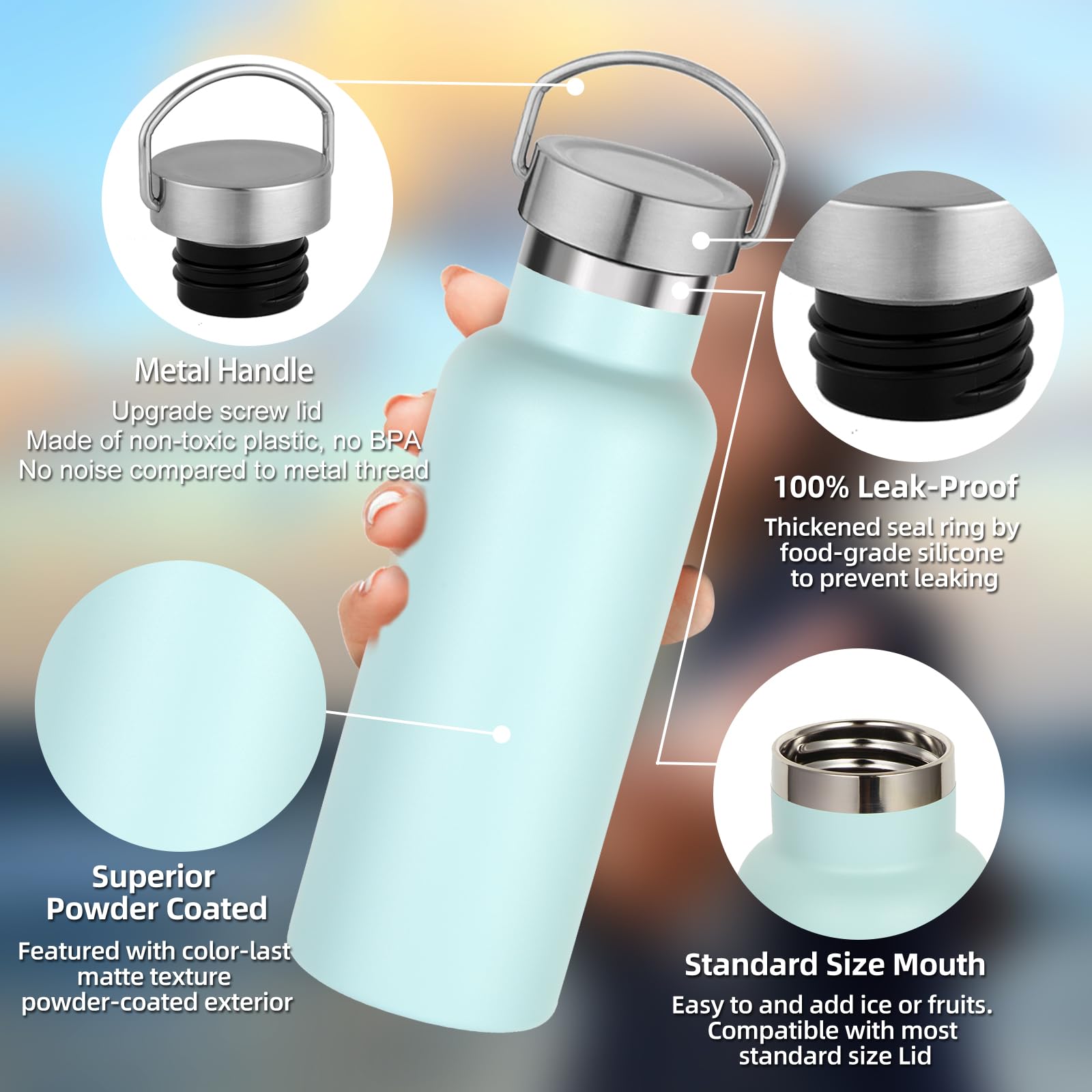 Leraverppy17oz Stainless Steel Water Bottle,Leak-Proof Sweat-Proof Travel Thermos,Double Wall Vacuum Thermos,Portable Insulated Cup,Reuseble Metal Bottle for School Sports Hikers Kids,Fog(8Packs)