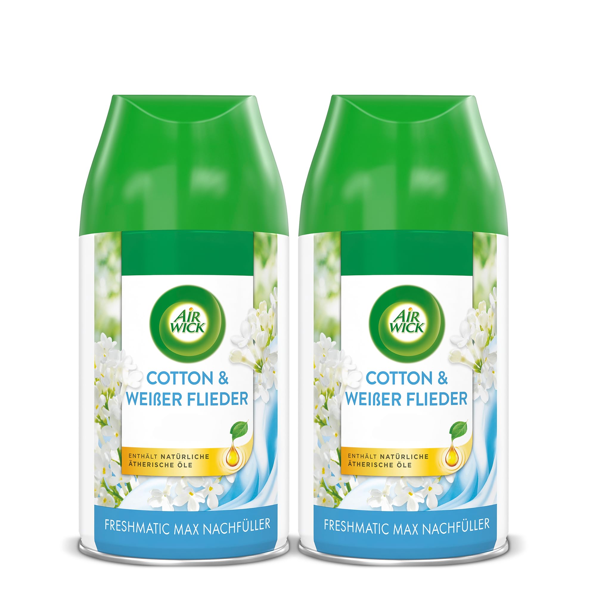 Air Wick Freshmatic Max Raumspray DUO – Nachfüller für den Air Wick Freshmatic Max – Duft: Cotton und Weißer Flieder – 2 x 250 ml Nachfüller Raumduft und Lufterfrischer