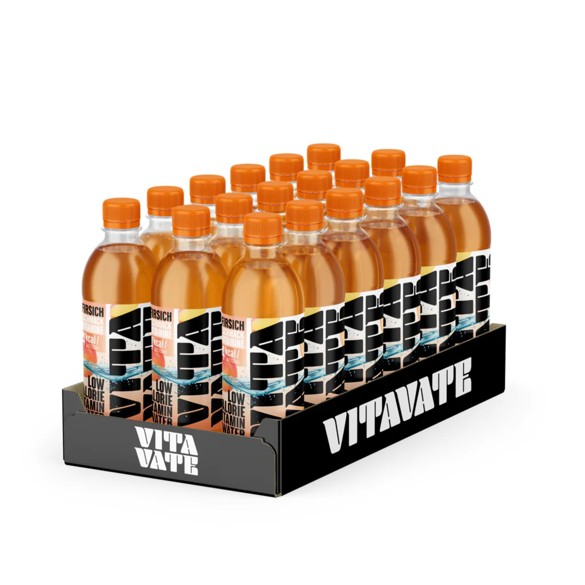 VitaVate Vitaminwasser Pfirsich ohne Zuckerzusatz kalorienarme natürliche Aromen ohne Koffein mit Vitamin B6 B12 Biotin Pantothensäure 18x (0,5L) Tray