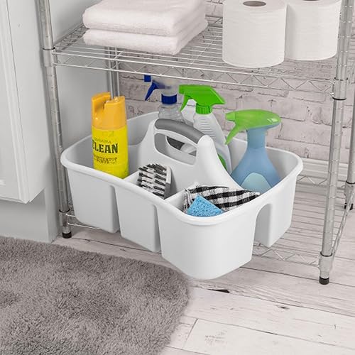 Miniatura 8 de Sterilite Divided Ultra Caddy, plástico, almacenamiento portátil para guardar el baño y suministros de limpieza, 5 compartimentos grandes y asa,