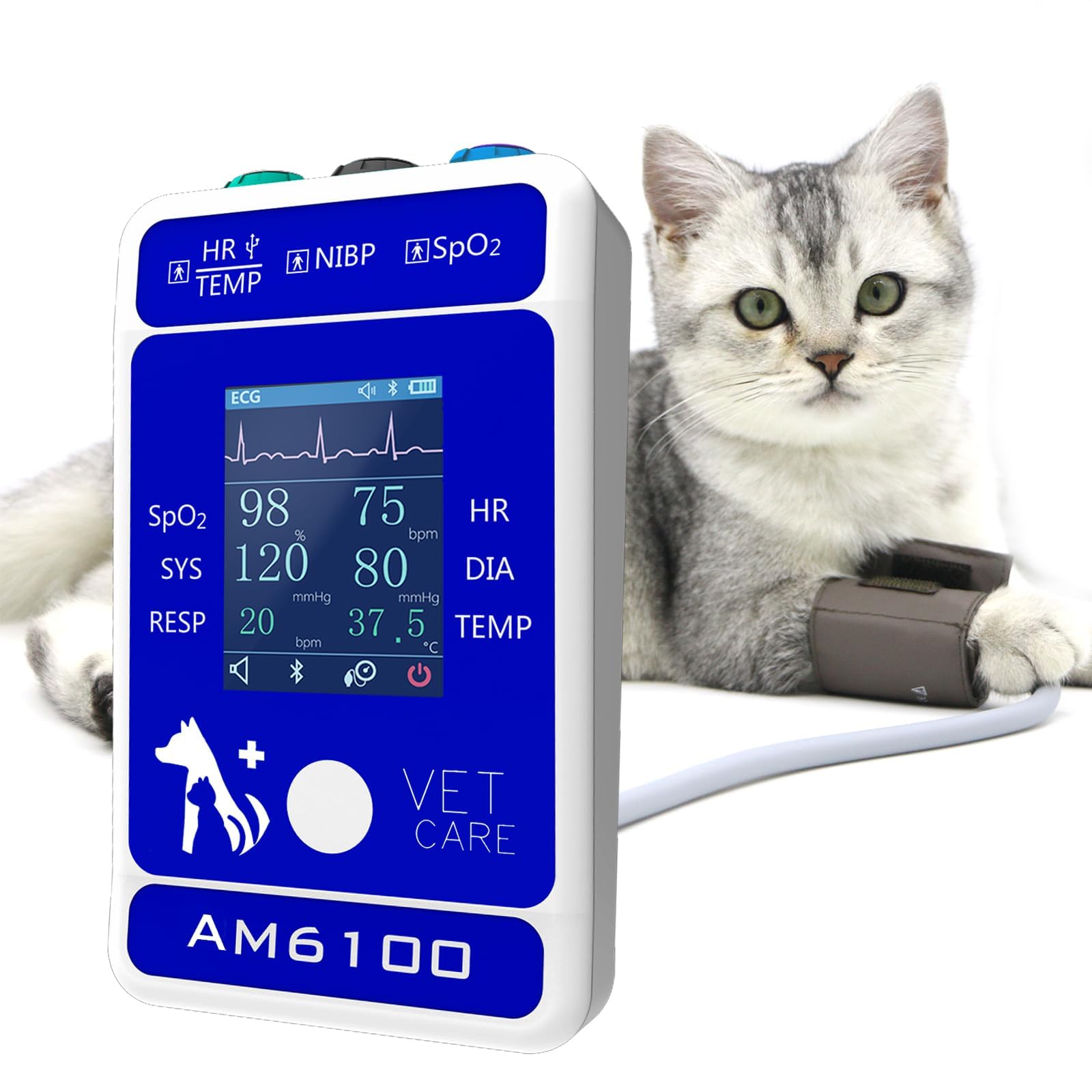 Monitor veterinario para datos de mascotas, presión arterial de perro, gato, corazón, perro, iv, fluidos, gran danés Spo2, leones, presión arterial