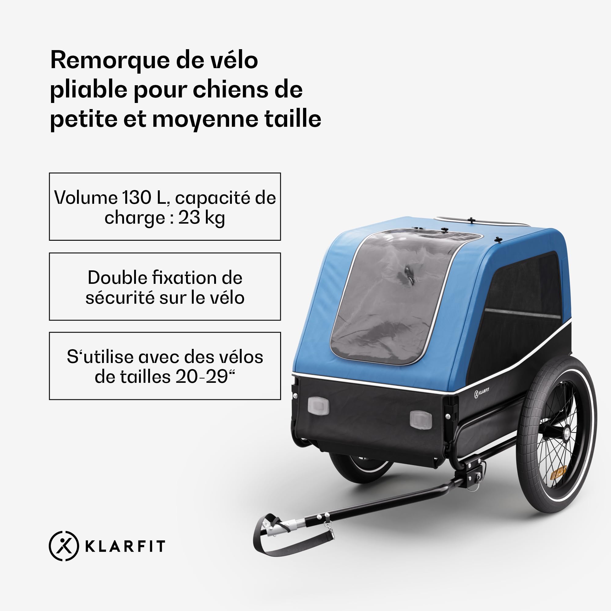 Klarfit remorque de vélo Hybride Maison/Cargo très spacieuse 334 L, Construction Solide en Acier avec réflecteurs intégrés - idéale pour Transporter Votre Chien à vélo