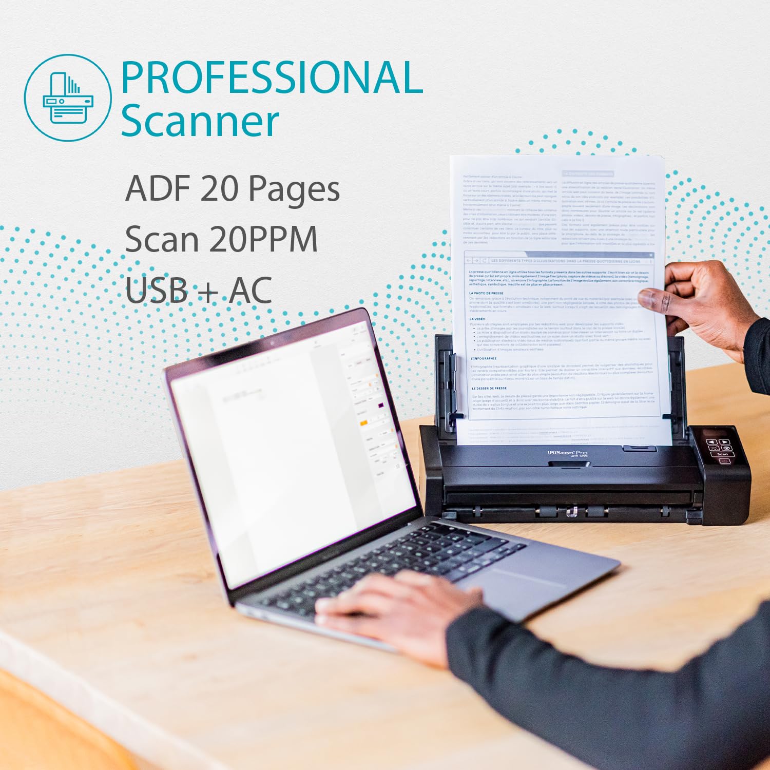 IRIScan Pro v5pro 20PPM ADF Escáner de Documentos dúplex de 20 páginas, Editor de PDF Gratuito, escaneo a Word, PDF, XLS, Tarjetas de Visita a Outlook, escáner de Recibos, escaneo a la Nube