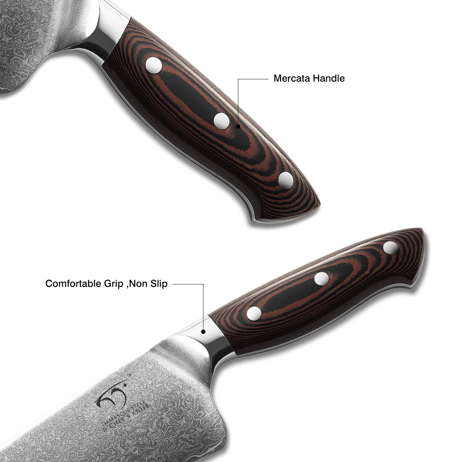 NANFANG BROTHERS 8-Inch VG10 Damascus Chef Knife, Micarta Handle — Amazon image 3