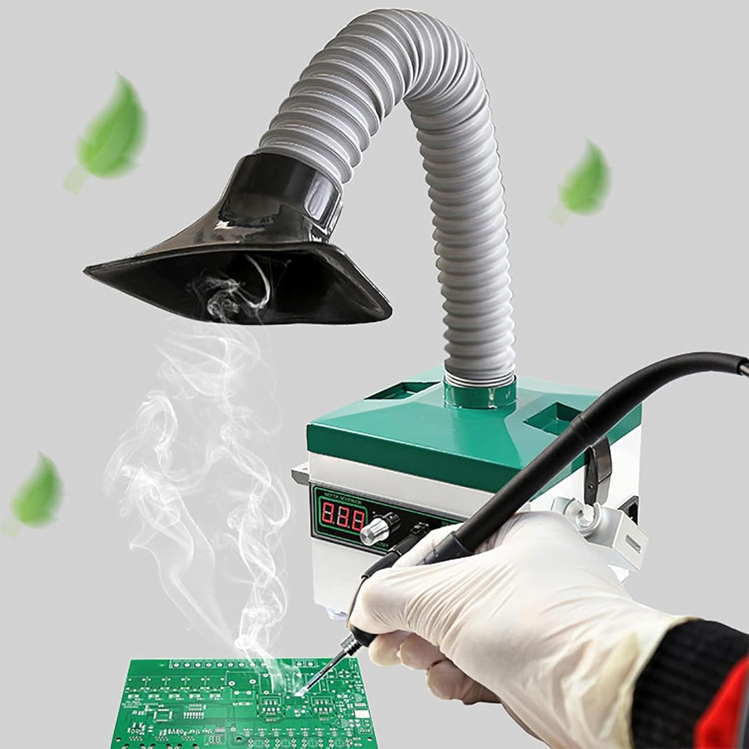 Industrial Smoke Absorber, 150W Solder Fume Extractor with 3 Layers of Activated Carbon Filtration, Adjusted 1-100 Level Air Volume and 4000RPM/min Speed, for Soldering Welding