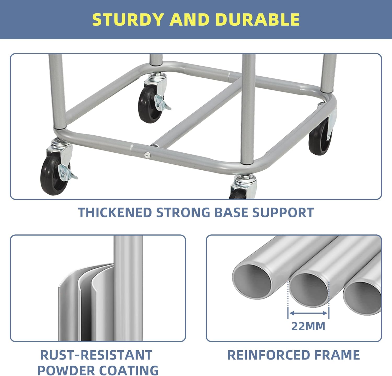 STORAGE MANIAC Commercial Laundry Hamper with Heavy Duty Steel Frame, 160 L Industrial Laundry Basket Cart with Wheels for Hotel, Home, Laundry Room, 17.72''L x 17.72''W x 30.91''H, Medium Beige