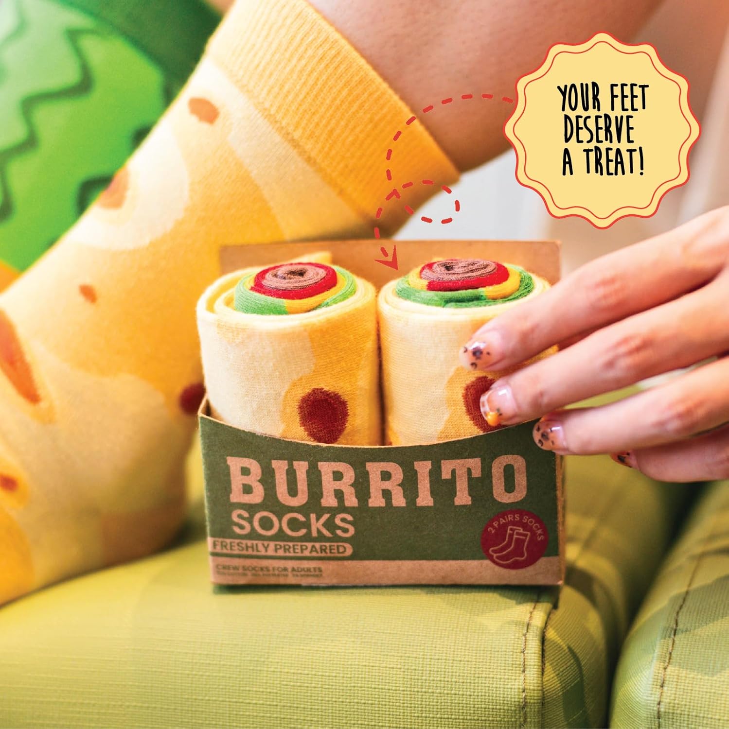 2 Pairs Burrito Socks – One Size Fits Most. Funny Novelty Taco Food Socks, Fun Gift for Men and Women, Crazy Funky for Taco Lovers, Valentine Gift Idea - Image 2