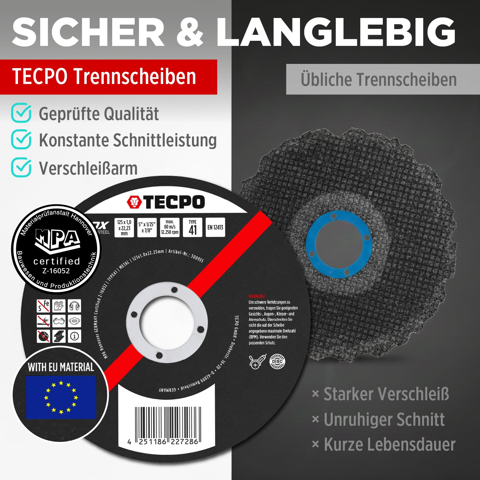 TECPO Disco da taglio Ø 125 mm smerigliatrice angolare dischi flessibili per acciaio, metallo e acciaio inossidabile (INOX) 1,0 mm 22,23 mm disco da taglio metallico dischi abrasivi accessori 125