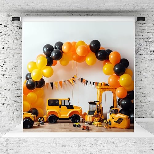 Miniatura 6 de Kate Telón de fondo de construcción de camión volquete para niños, fondo de fotografía, decoración de fiesta de cumpleaños, 7 x 5 pies